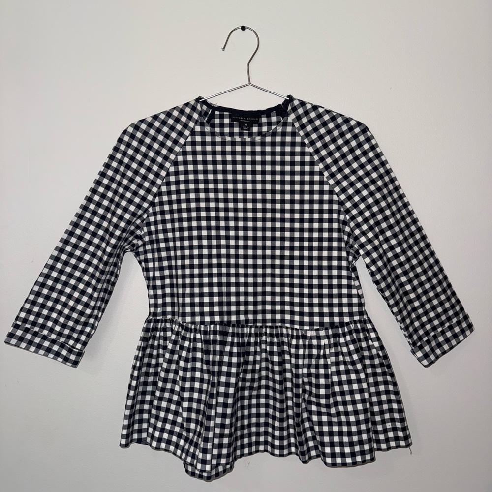 Victoria Beckham Black and White Checkered Blouse
